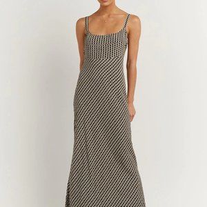 DIISH MARS BLACK GEO SLIP MIDI DRESS